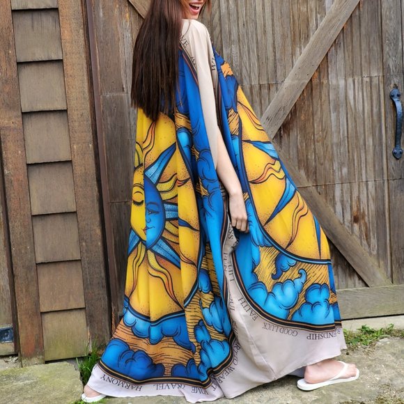 Designer Resort Wear Designer Boho Maxi Dress Unique Esoteric Moon Sun Star - Picture 3 of 16